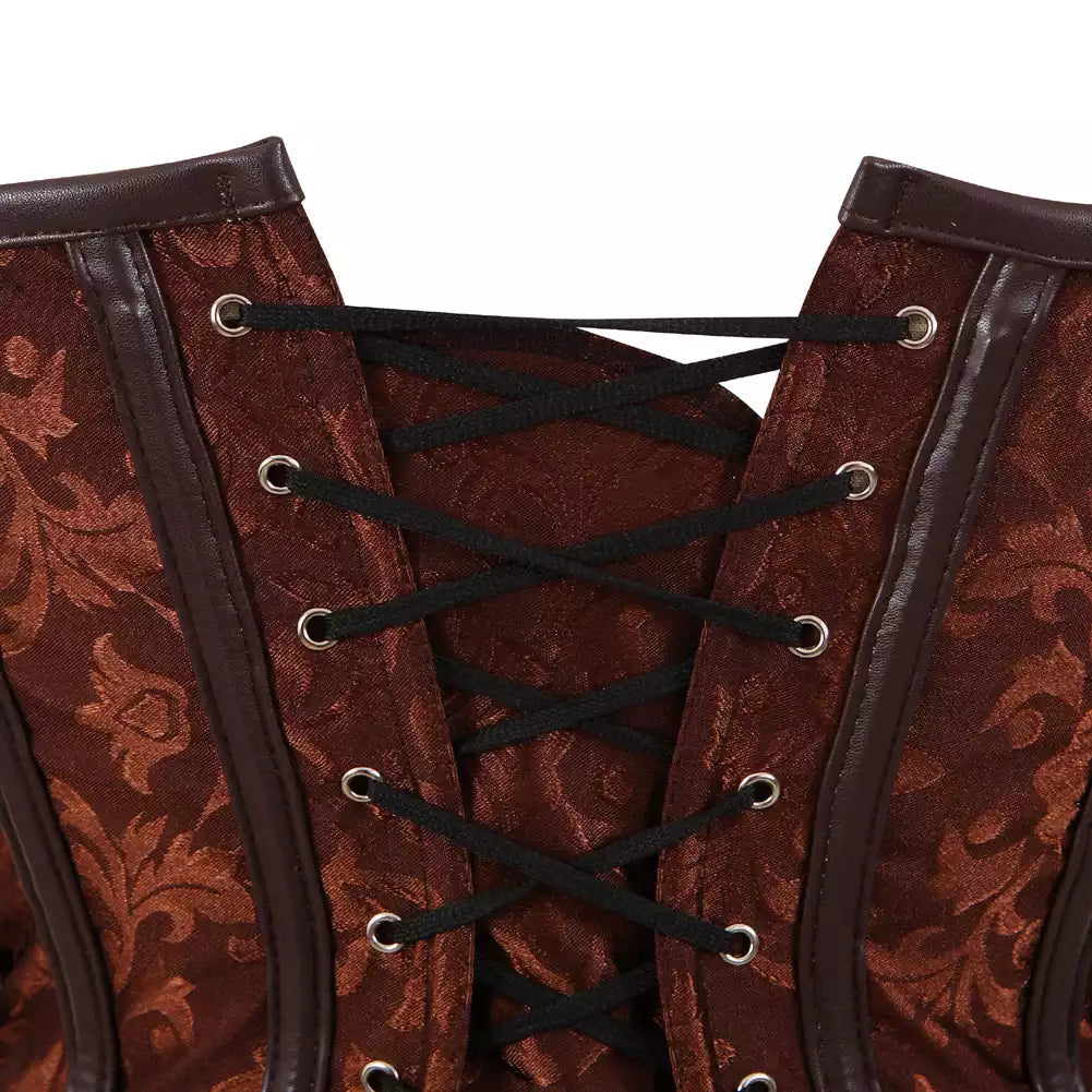 Gothic Jacquard Overbust Corset with Antique Brass Chains and Clasps