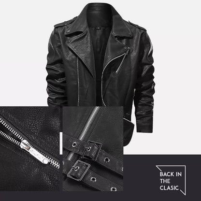 Men's Motorcycle PU Leather Jacket with Multiple Zippers