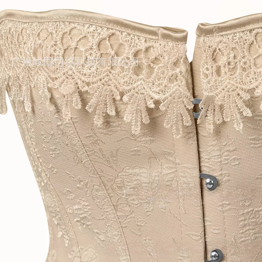 Victorian Corset with Lace Overbust  Corset with Front Busk