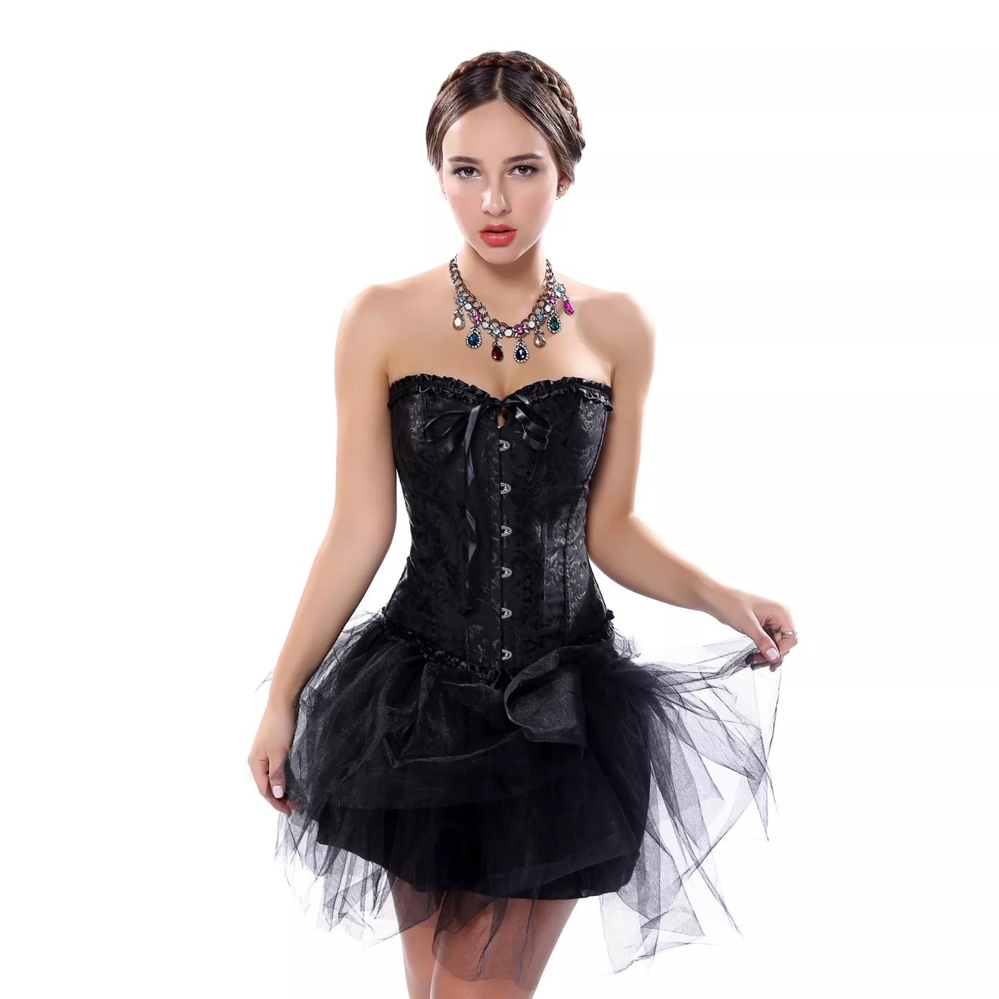 Lacing Corset Top Overbust Corset Bustier with Steel Boning