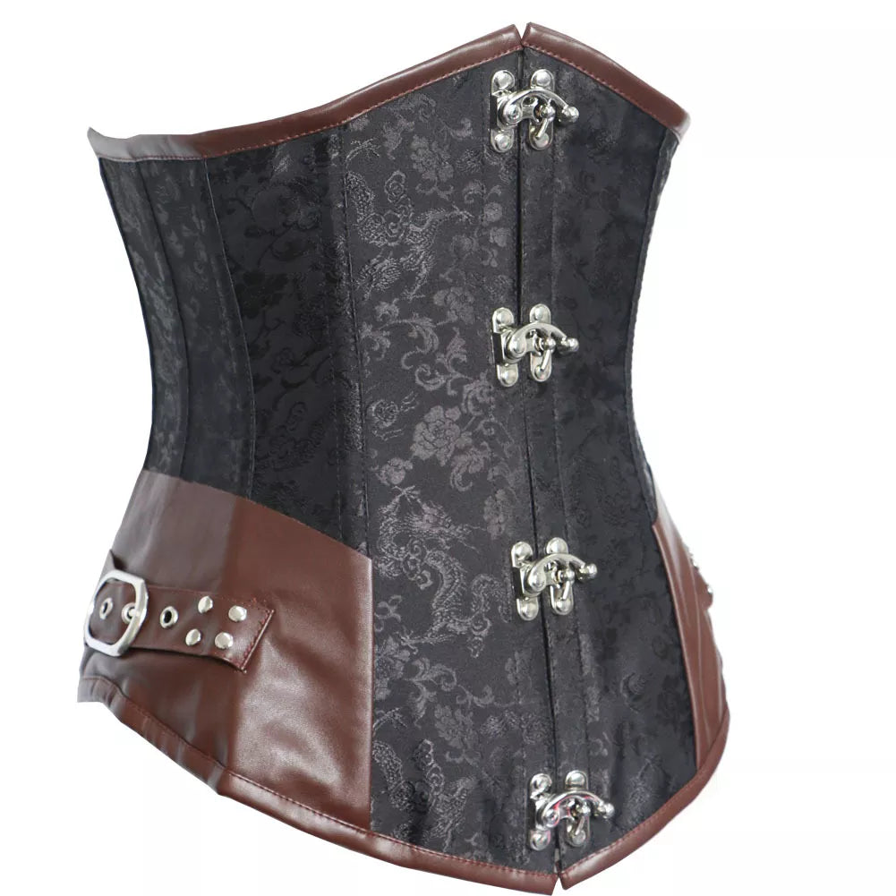 Steampunk Underbust Corset Gothic Corset with Antique Brass Clasp