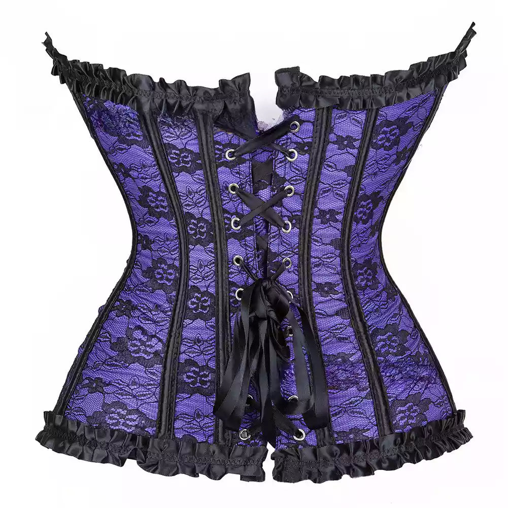 Lace-Up Corset Overbust Corset with Ribbon Accents and Steel Boning