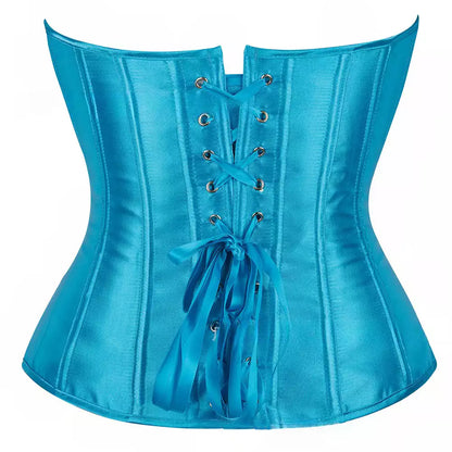 Silk Corset Overbust Corset with Steel Boning and Lace-Up Back