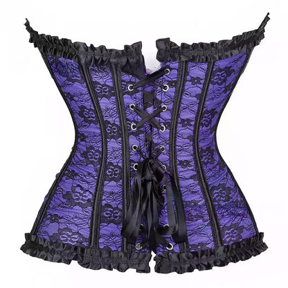 Gothic Lace-Up Overbust Corset with Satin Ribbon and Steel Boning