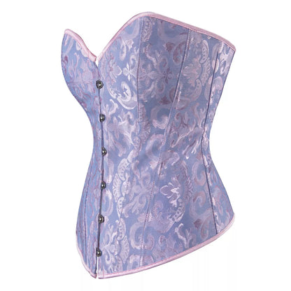 Timeless Lace-Trimmed Jacquard Overbust Corset with Ribbon Ties