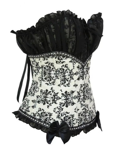 Lace Corset with Ruffle Trim and Bow Accents