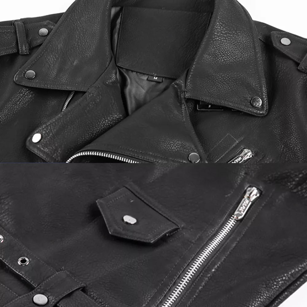 Men's Motorcycle PU Leather Jacket with Multiple Zippers