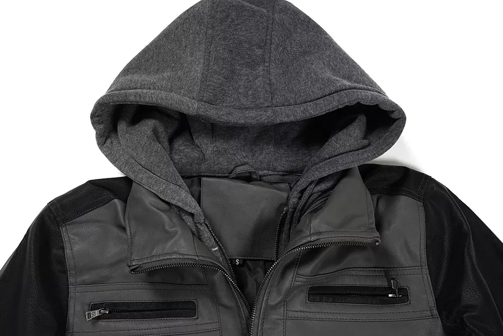 Men’s Detachable Hooded Leather Jacket