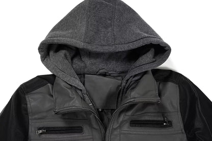 Men’s Detachable Hooded Leather Jacket