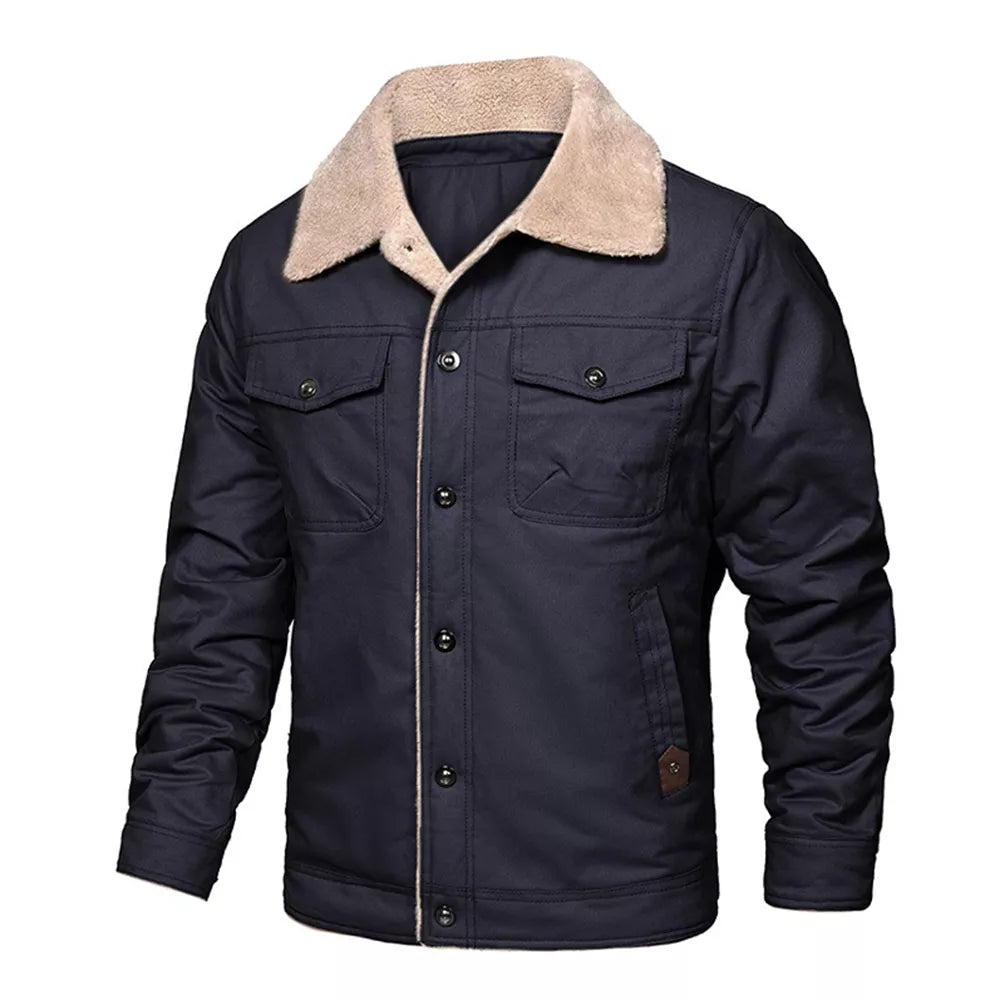 Men's Thick Fleece-Lined Cotton Jacket for Warmth