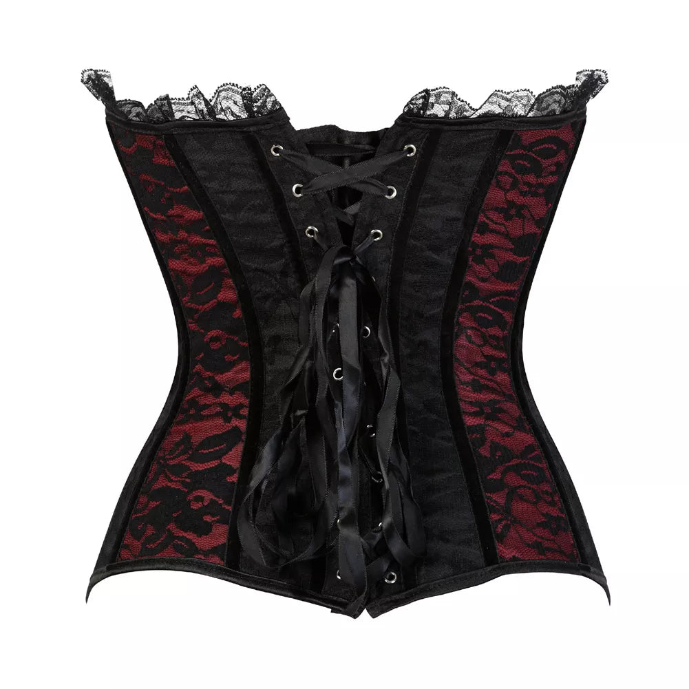 Black Lace Corset Tops Lace Overbust Corset with Frilled Trim