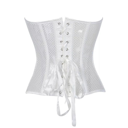 Lace Mesh Overbust Corset with Steel Boning and Front Busk Closure