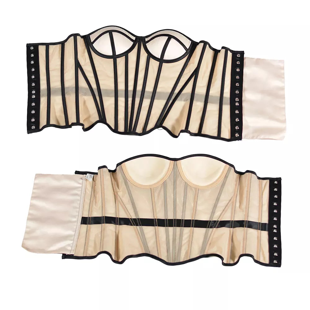 Sheer Mesh Corset with Boning and Breathable Design