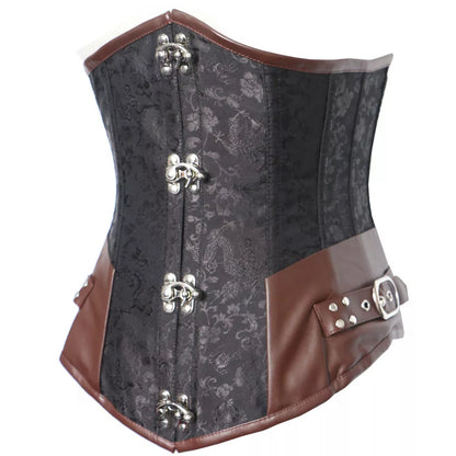 Steampunk Underbust Corset Gothic Corset with Antique Brass Clasp