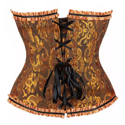 Victorian Overbust Corset Top with Adjustable Lace-Up Back and Front Busk Fastening