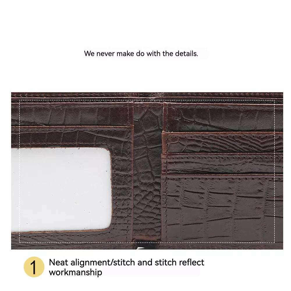 Men's Vintage Genuine Leather Wallet with Multiple Card Slots, Folding Ultra-Thin Card Holder