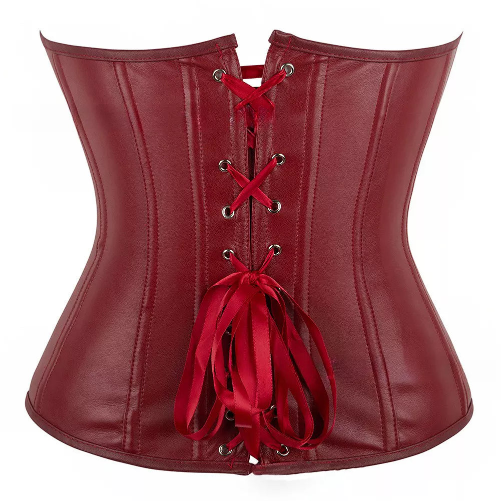 Steampunk Corset Leather Overbust Corset Top with Lace-Up Back and Zipper Front