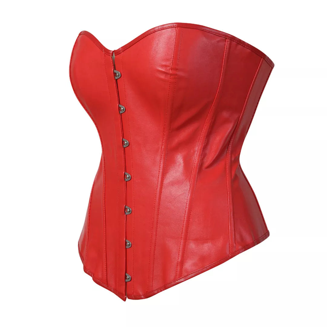 Leather Overbust Corset with Steel Boning and Lace-Up Back