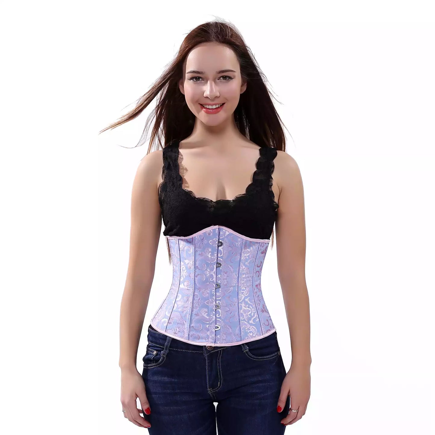 Victorian Underbust Corset with Lace-Up Back and Front Busk Closure