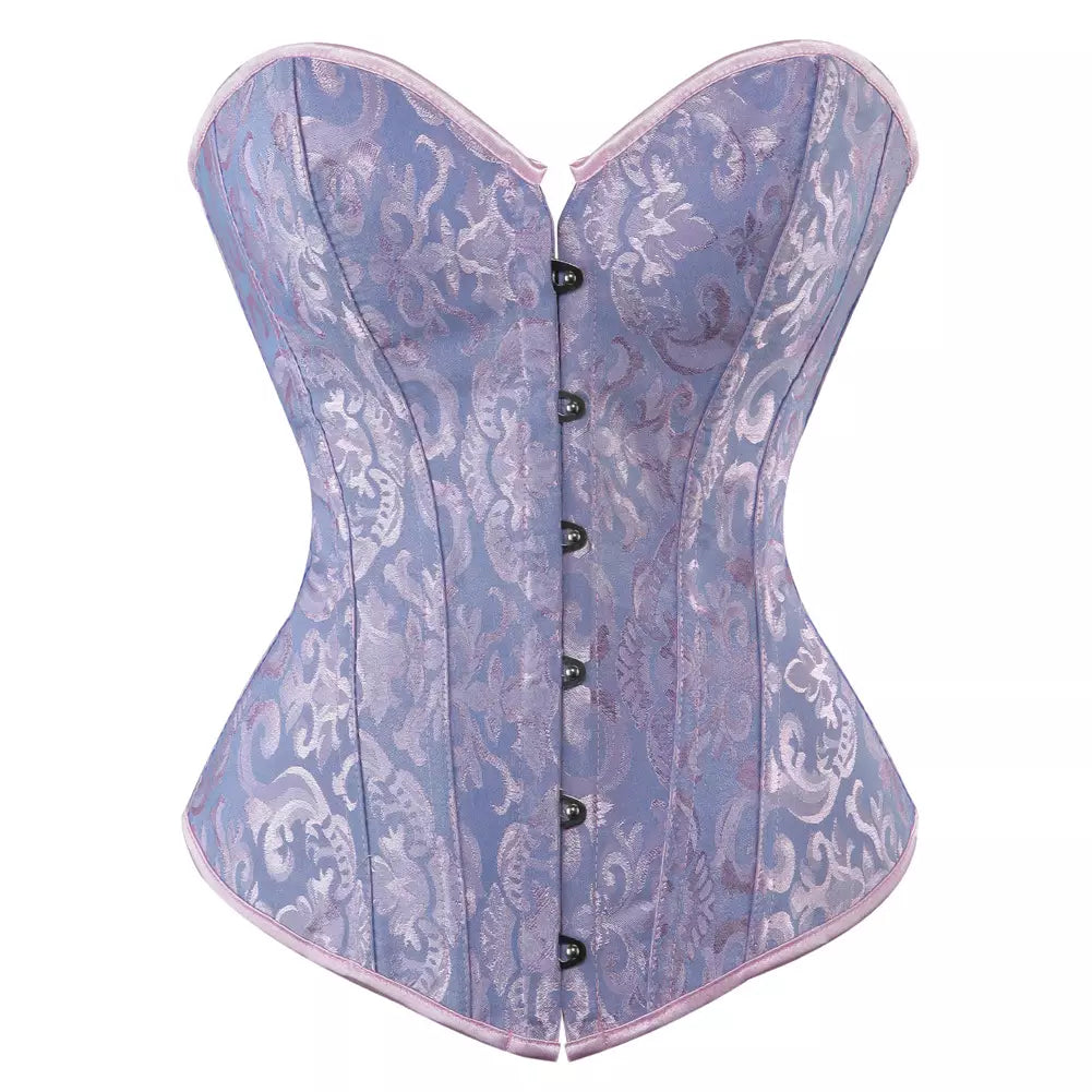 Timeless Lace-Trimmed Jacquard Overbust Corset with Ribbon Ties