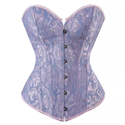 Timeless Lace-Trimmed Jacquard Overbust Corset with Ribbon Ties