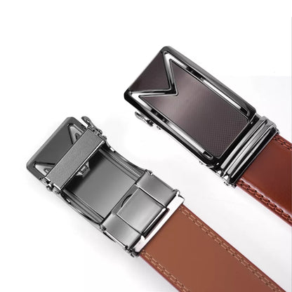 Men's Genuine Leather Belt with 'M' Letter Automatic Buckle