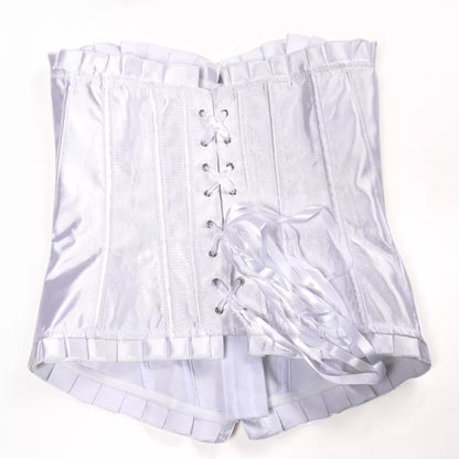 Satin Overbust Corset with Pleated Trim and Lace-Up Back