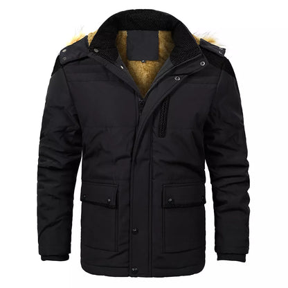 Men's Parka Jacket Hooded Cotton Jacket with Oversized Fur Collar