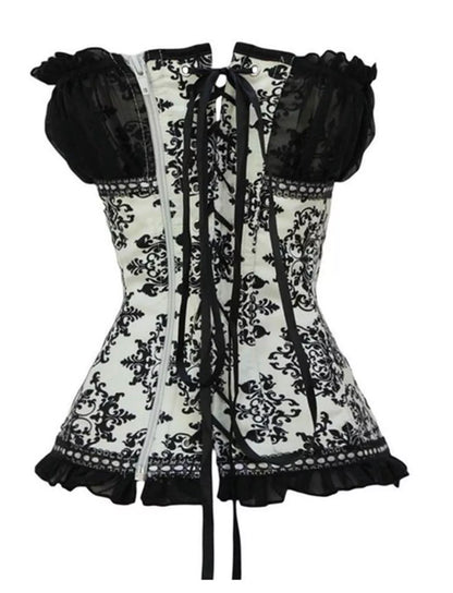 Lace Corset with Ruffle Trim and Bow Accents