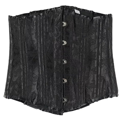 Black Brocade Underbust Corset with Steel Boning and Lace-Up Back