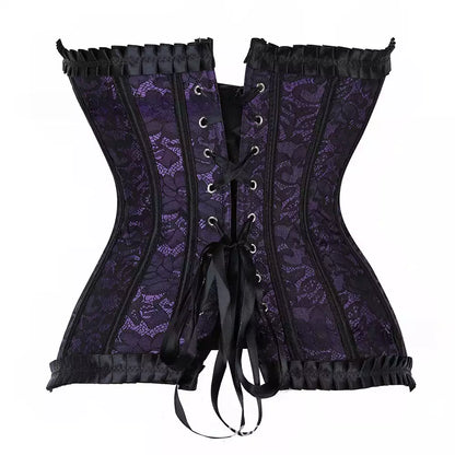 Lace Up Corset Overbust Corset with Satin Ribbon Accents