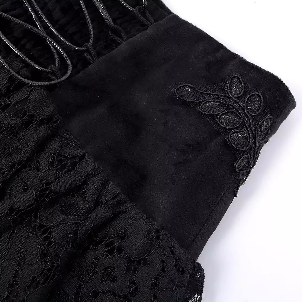 Women's Gothic Velvet Lace Floral Mesh Skirt