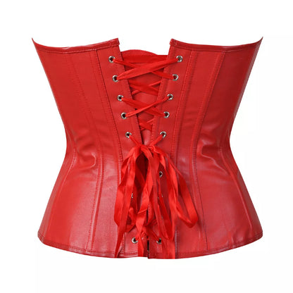 Leather Overbust Corset with Steel Boning and Lace-Up Back