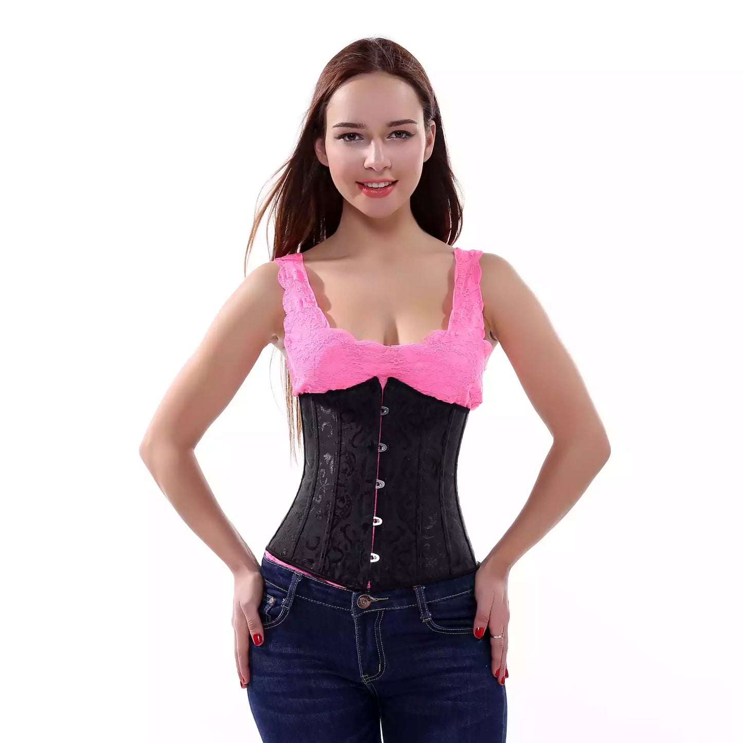 Victorian Underbust Corset with Lace-Up Back and Front Busk Closure