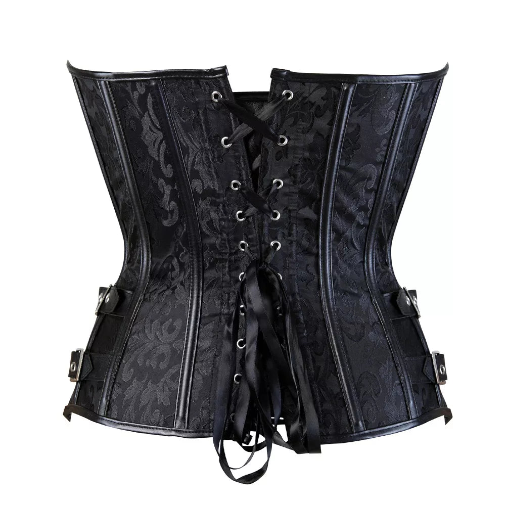 Gothic Corset Top with Leather Straps and Silver Clasps