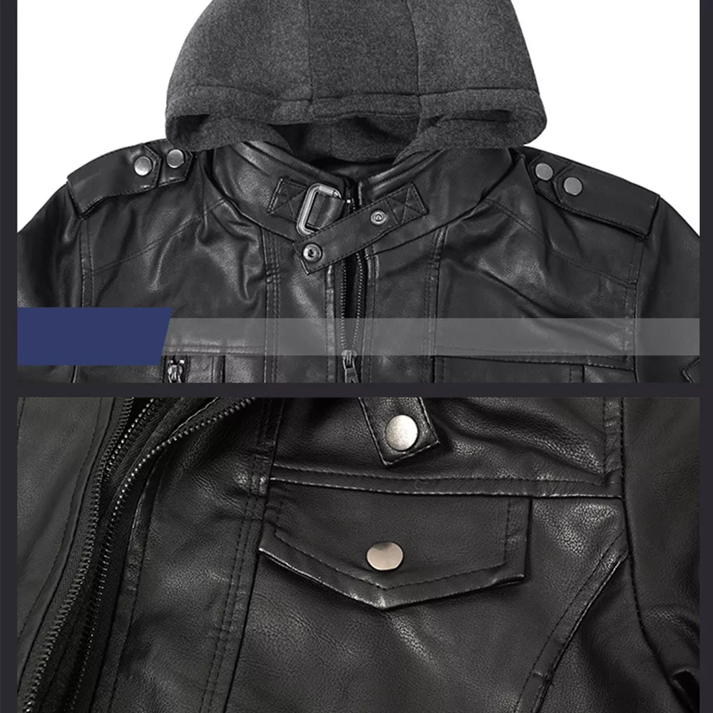 Men’s Casual Stand Collar PU Faux Leather Motorcycle Bomber Jacket