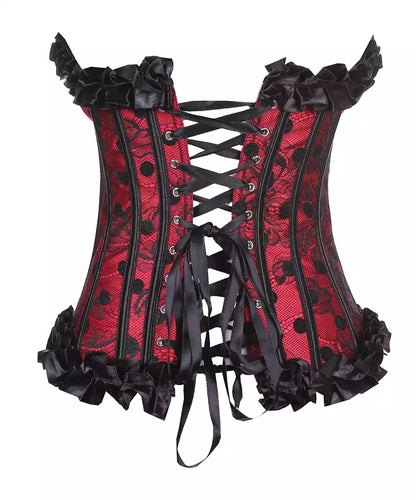 Overbust Corset with Black Lace and Ribbon Accents