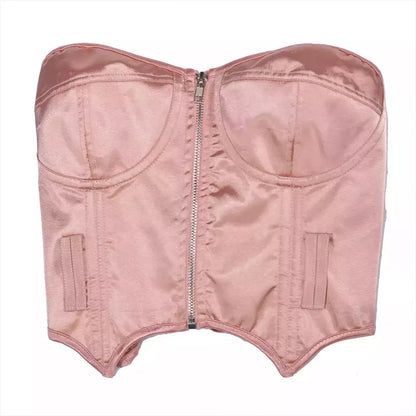 Satin Corset Boned Zip-Up Corset