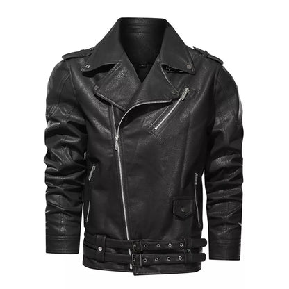 Men's Motorcycle PU Leather Jacket with Multiple Zippers