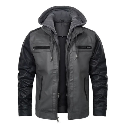 Men’s Detachable Hooded Leather Jacket