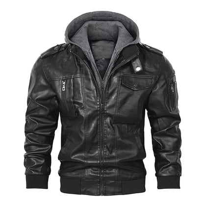 Men’s Casual Stand Collar PU Faux Leather Motorcycle Bomber Jacket