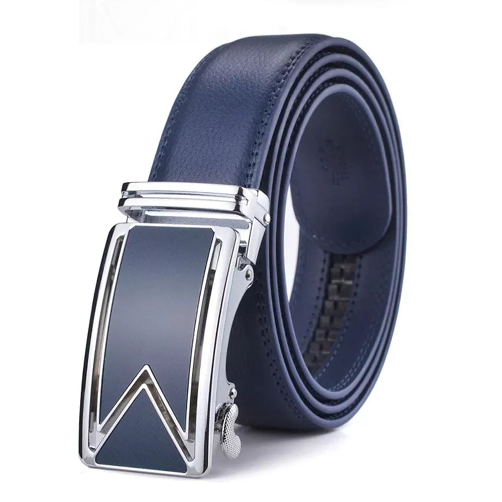 Men's Cowhide Leather Belt with Monogrammed 'M' Automatic Buckle