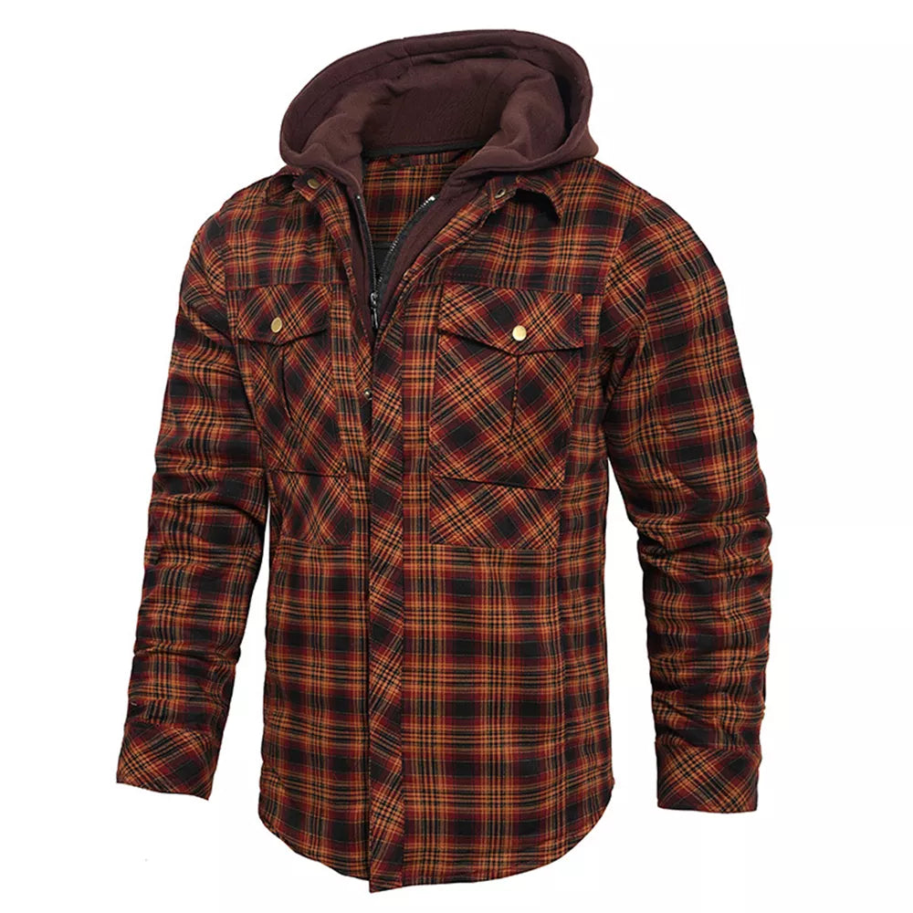 Men's Scottish Plaid Long Sleeve Thickened Pure Cotton Shirt Jacket