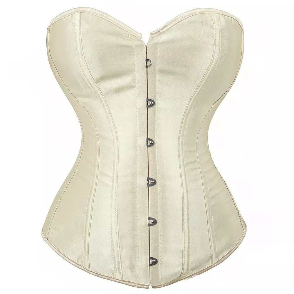 Silk Corset Overbust Corset with Steel Boning and Lace-Up Back