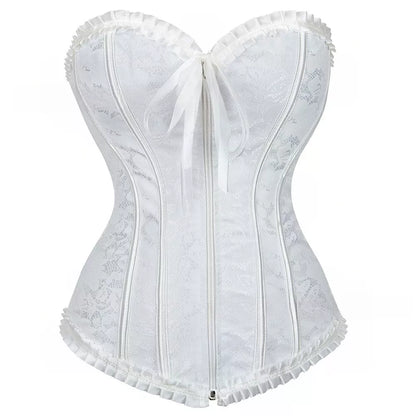 Lace Up Corset Overbust Corset with Satin Ribbon Accents