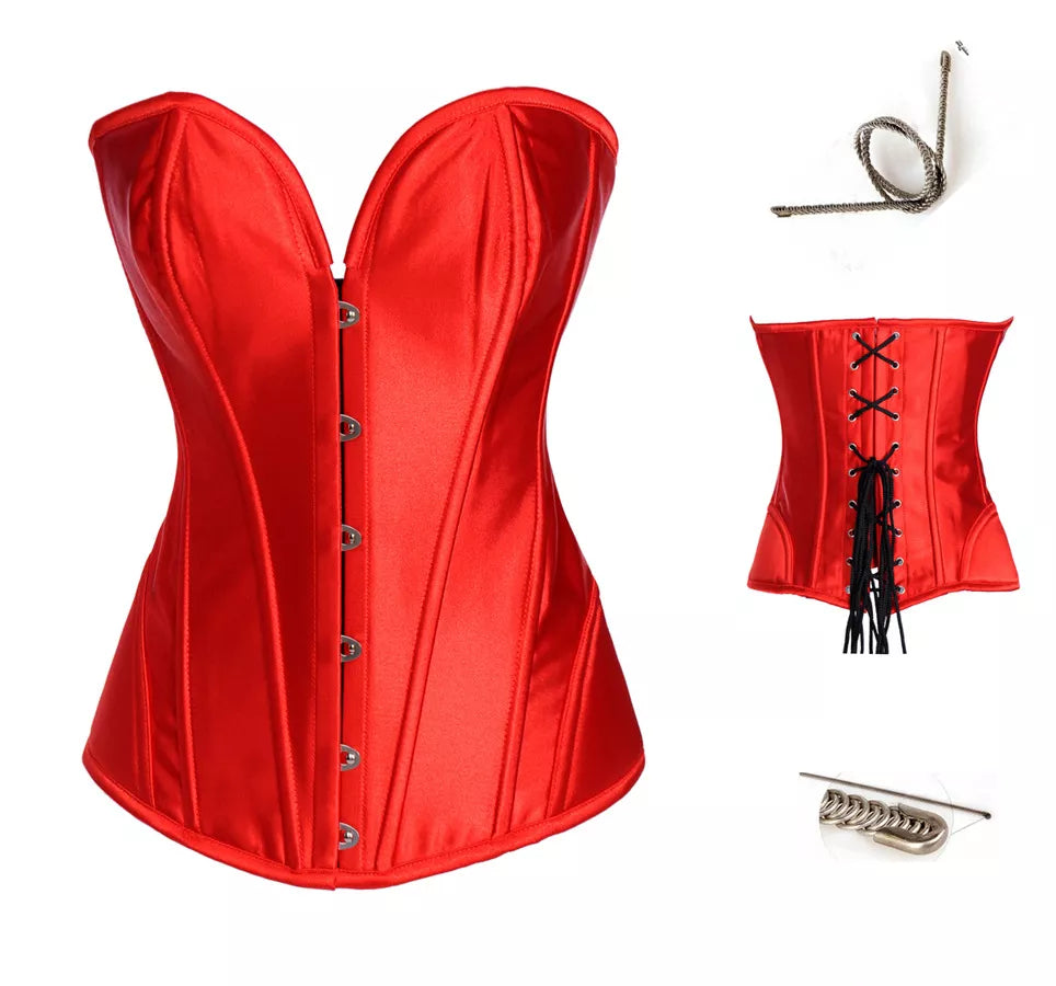 Classic Satin Overbust Corset with Steel Boning and Sweetheart Neckline