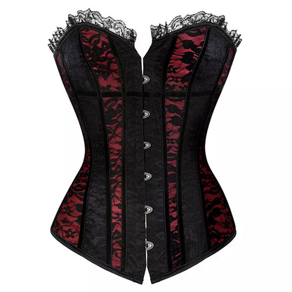 Black Lace Corset Tops Lace Overbust Corset with Frilled Trim