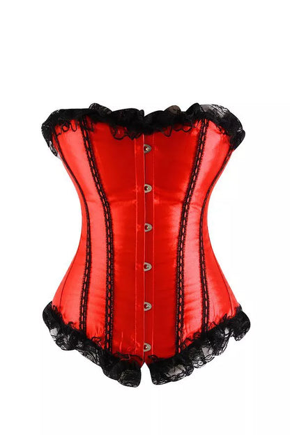 Satin Overbust Corset with Lace Trim and Steel Boning