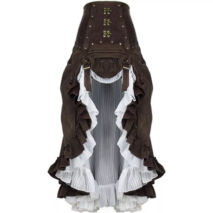 Steampunk Skirt Victorian White Chiffon Layered High-Waisted Long Skirt