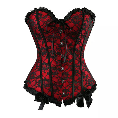 Lace-Up Corset Overbust Corset with Ribbon Accents and Steel Boning